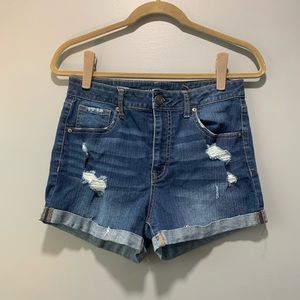 Seriously Stretchy Super High-Rise Denim Midi Shorts Size 8